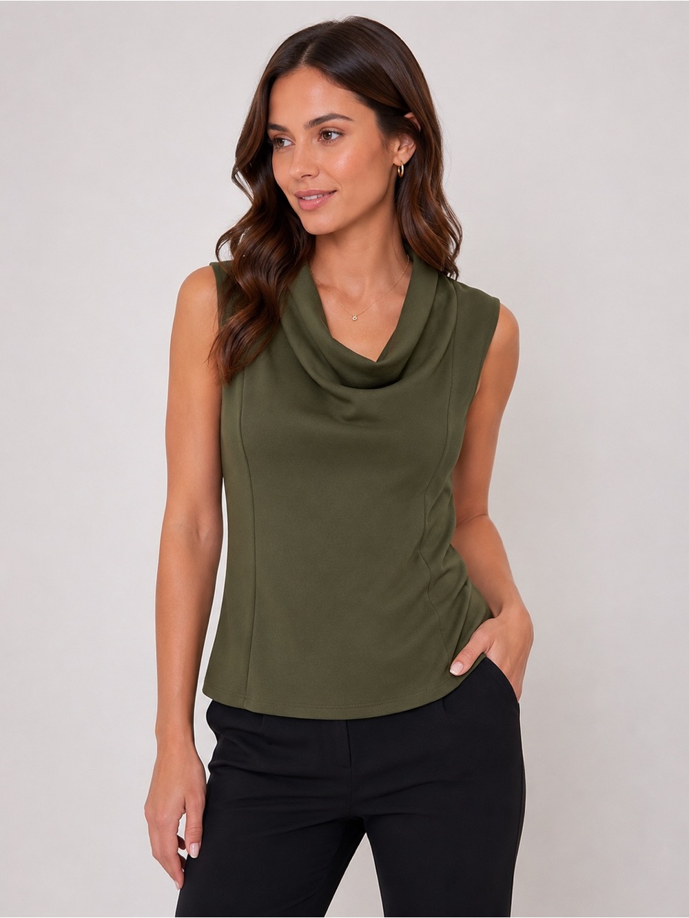Banana Republic Olive Green Draped Neck Sleeveless Top – Size Medium